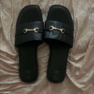 Time and Tru Black Sandals with Gold Accent